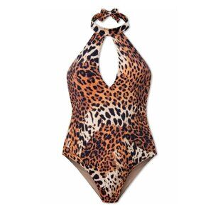 NWT WET Swimwear Amara Leopard Halter One Piece Swimsuit - S